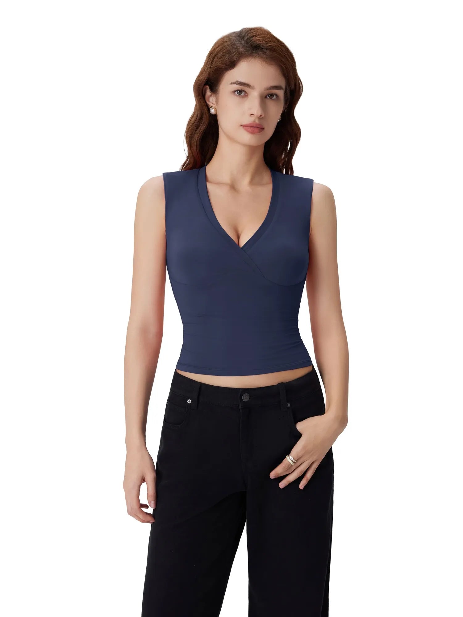 V Neck Double Lined Camisole Tank Tops-SUUKSESS-SUUKSESS