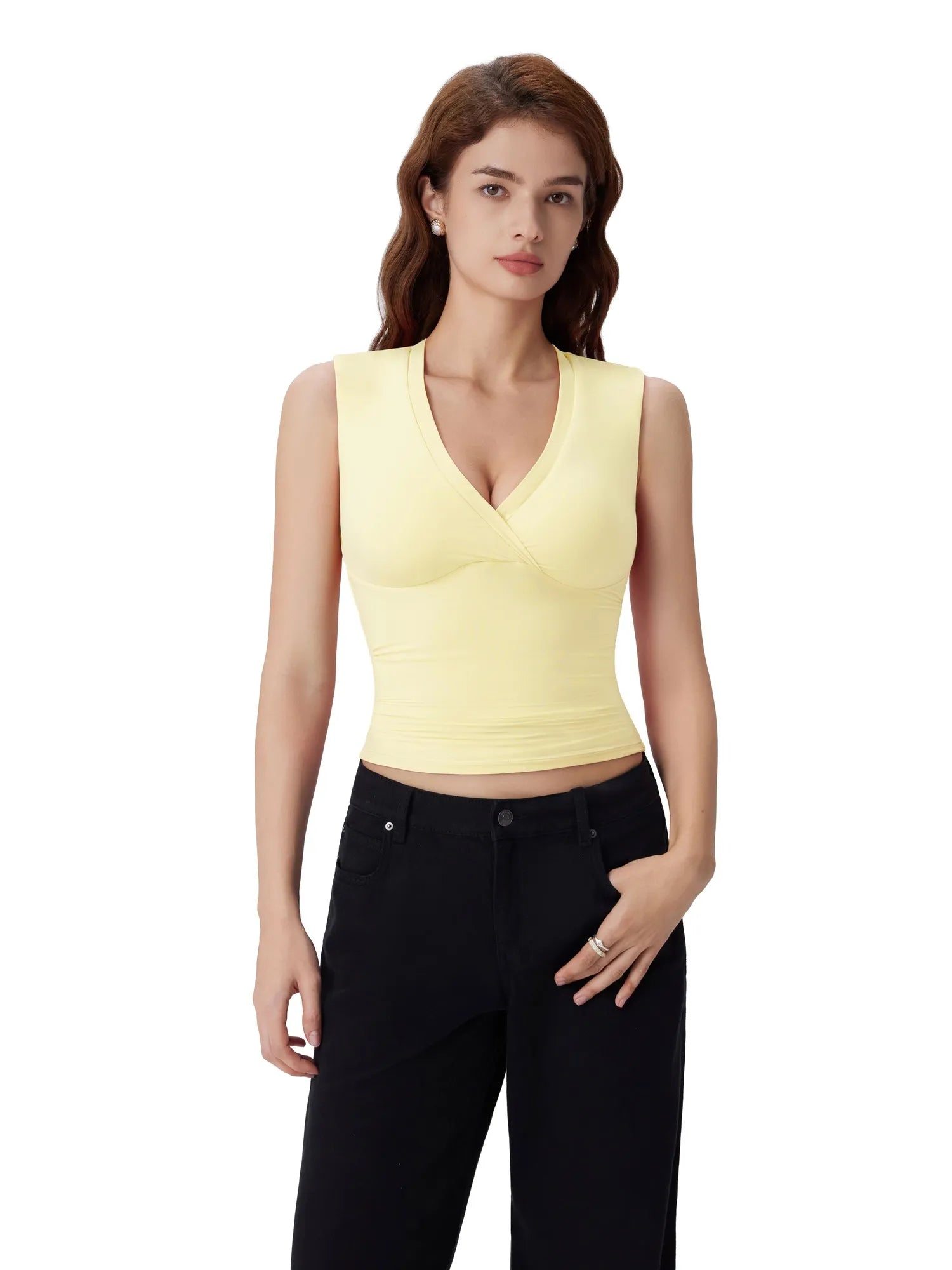V Neck Double Lined Camisole Tank Tops-SUUKSESS-SUUKSESS