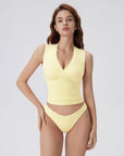 V Neck Double Lined Camisole Tank Tops-SUUKSESS-Yellow-XS-SUUKSESS