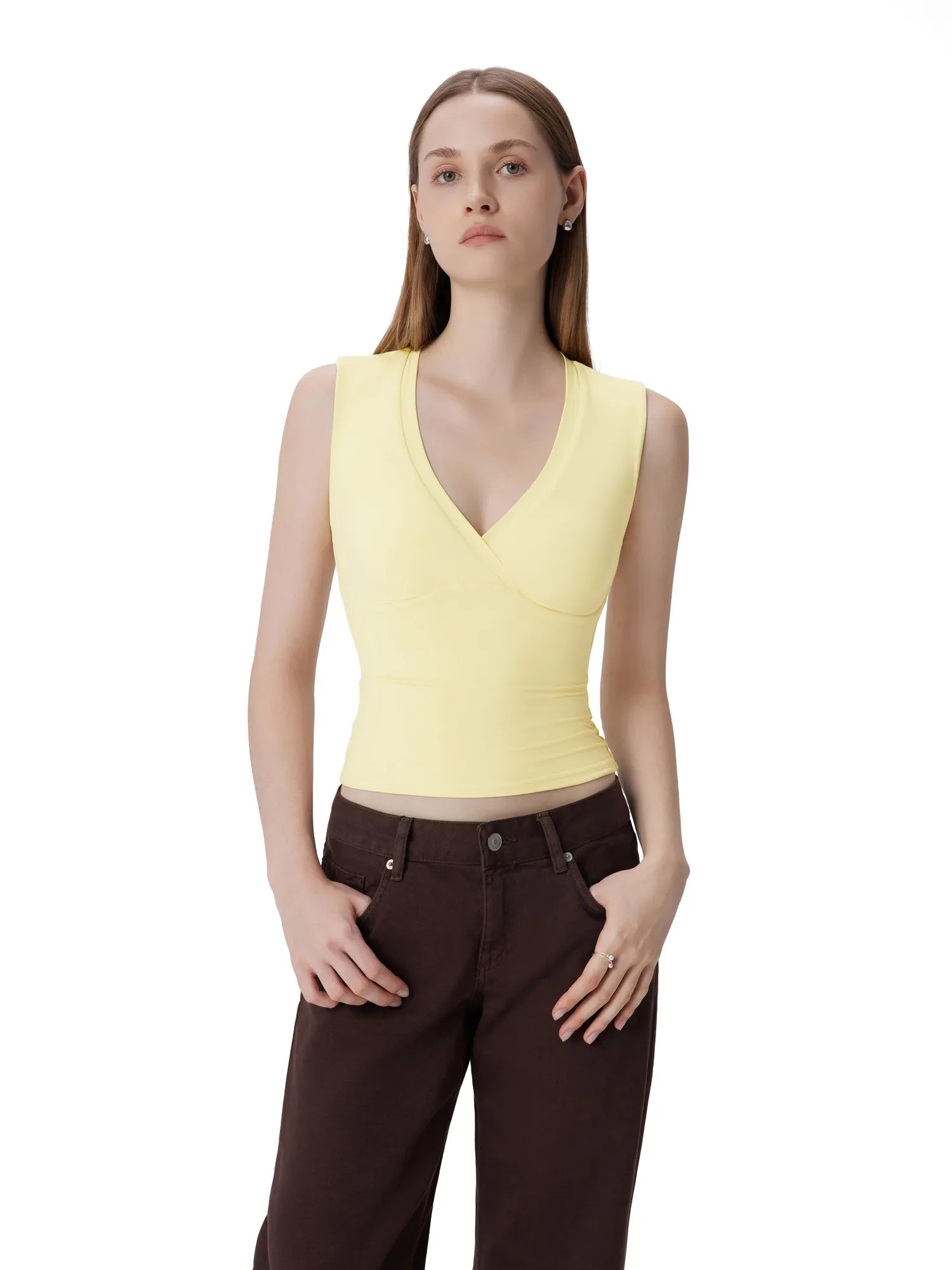 V Neck Double Lined Camisole Tank Tops-SUUKSESS-SUUKSESS