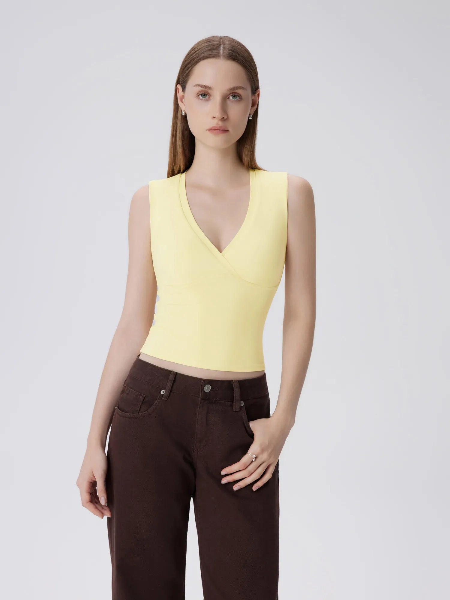 V Neck Double Lined Camisole Tank Tops-SUUKSESS-SUUKSESS