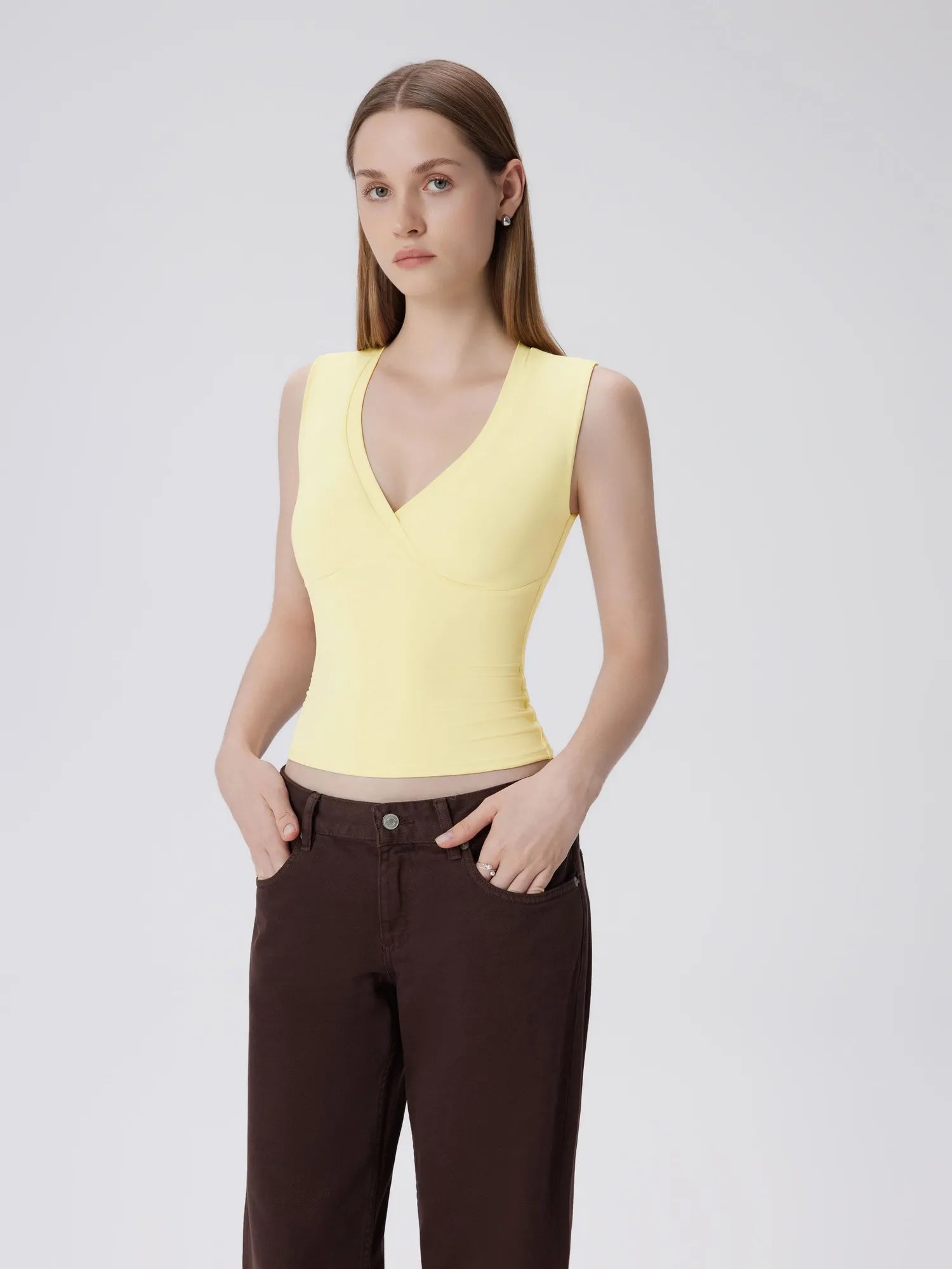 V Neck Double Lined Camisole Tank Tops-SUUKSESS-SUUKSESS