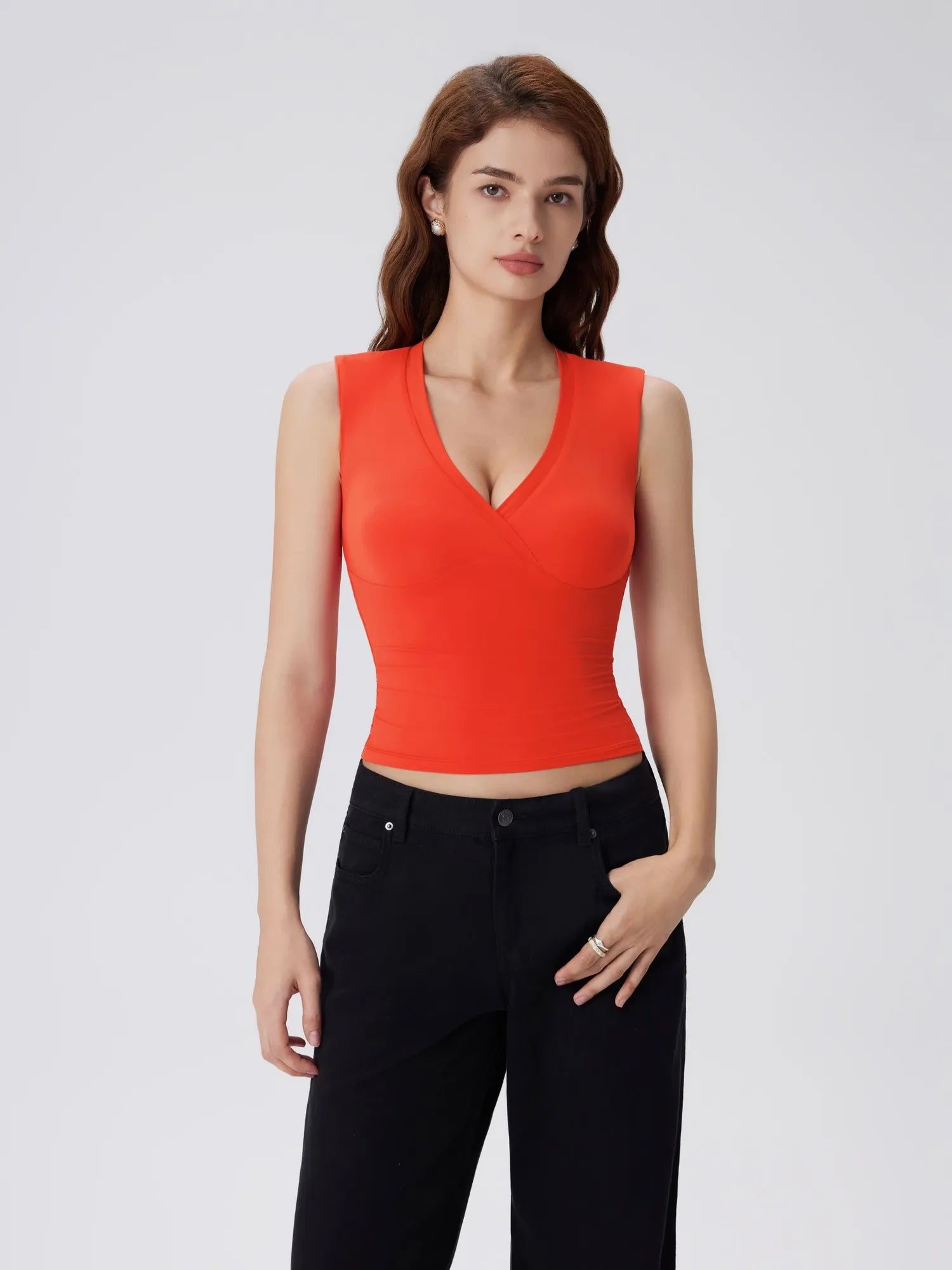 V Neck Double Lined Camisole Tank Tops-SUUKSESS-Red-XS-SUUKSESS