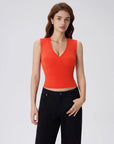 V Neck Double Lined Camisole Tank Tops-SUUKSESS-Red-XS-SUUKSESS