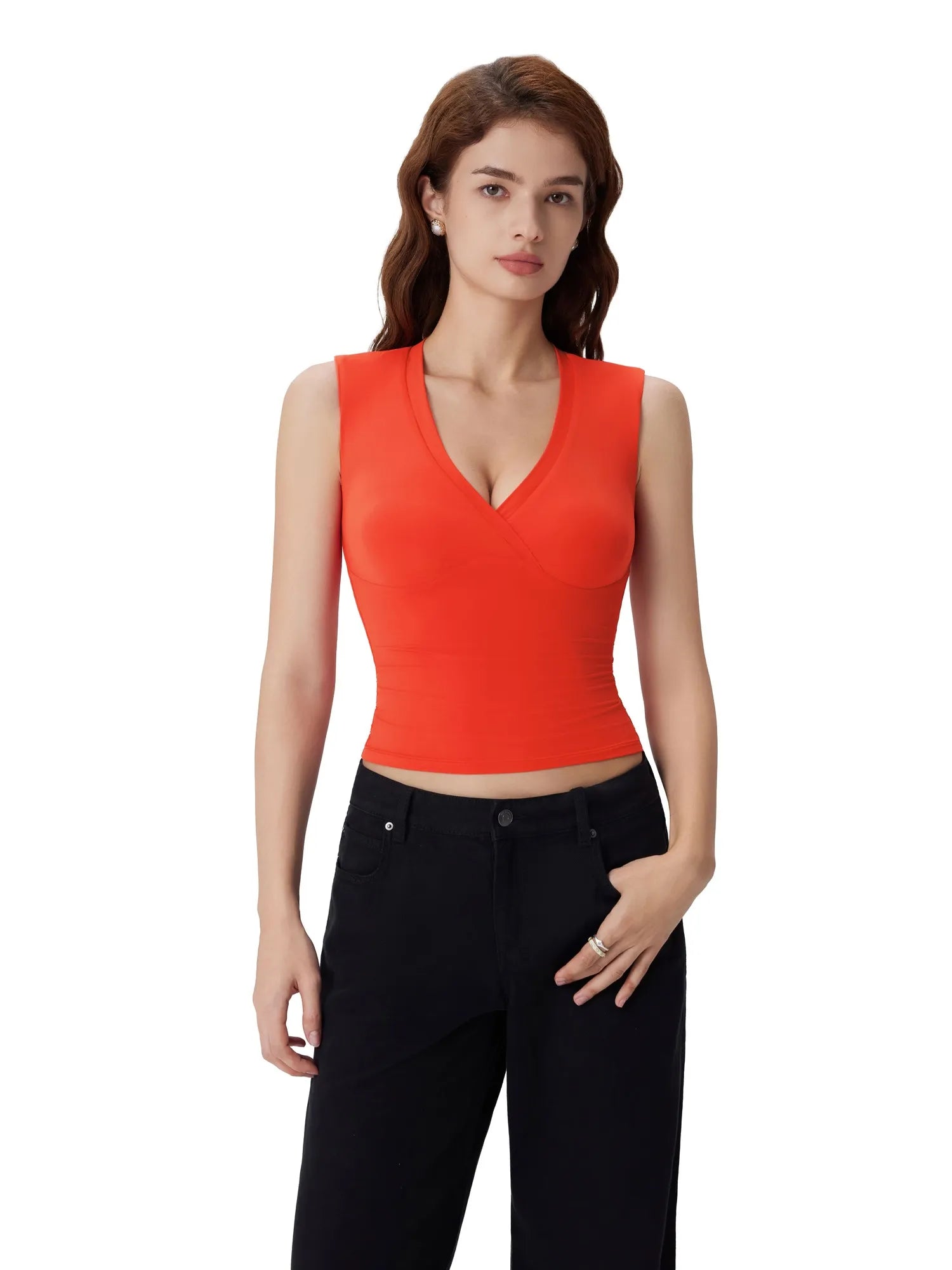 V Neck Double Lined Camisole Tank Tops-SUUKSESS-SUUKSESS