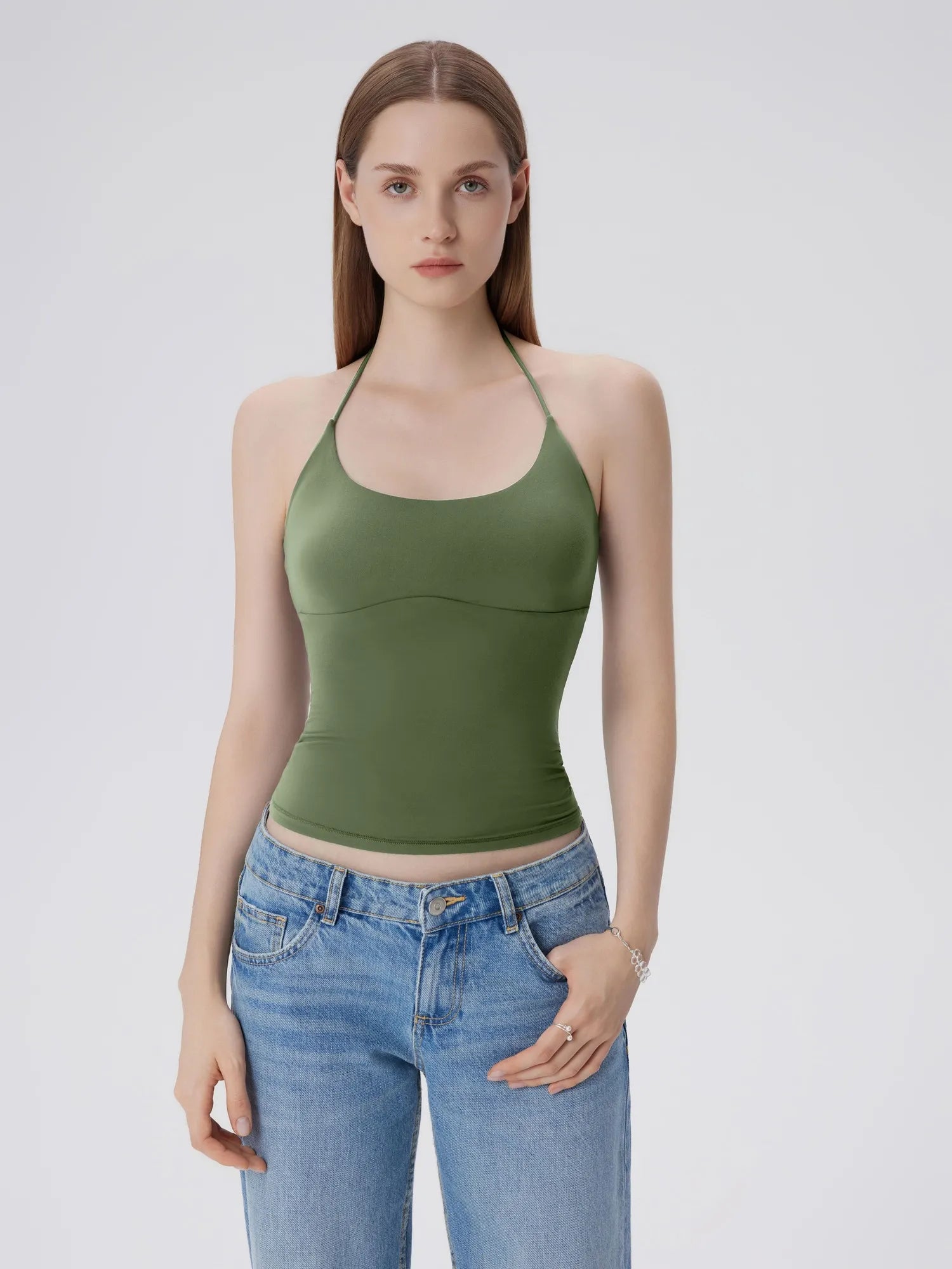Open Back Silver Botton Y2K Tank Tops