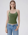 Open Back Silver Botton Y2K Tank Tops