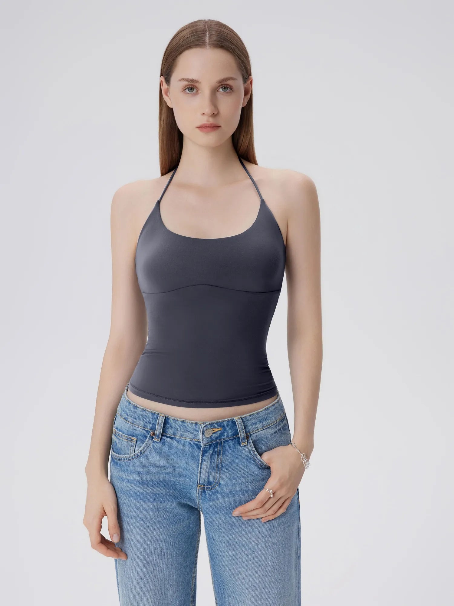Open Back Silver Botton Y2K Tank Tops