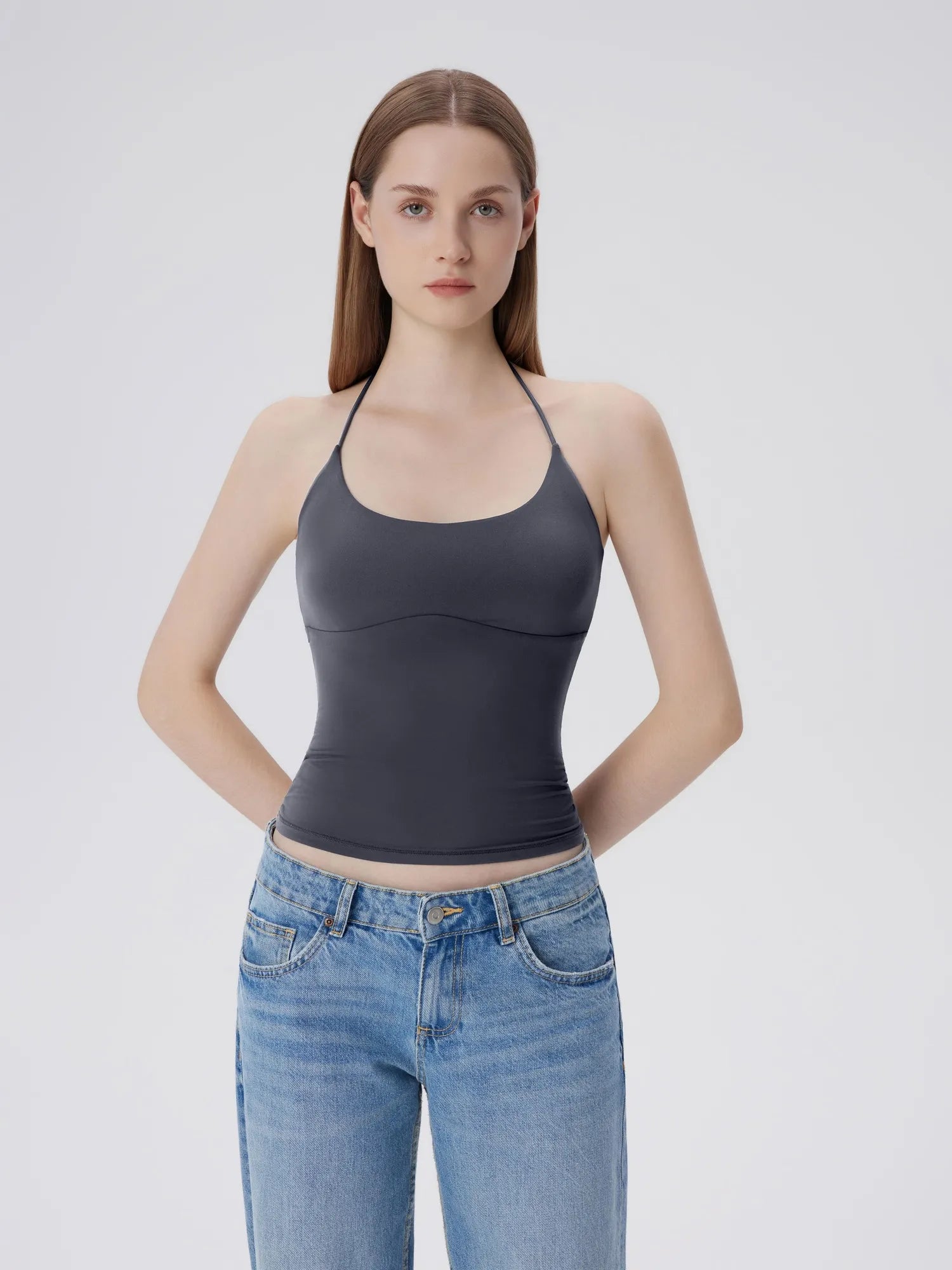 Open Back Silver Botton Y2K Tank Tops