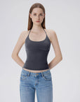 Open Back Silver Botton Y2K Tank Tops