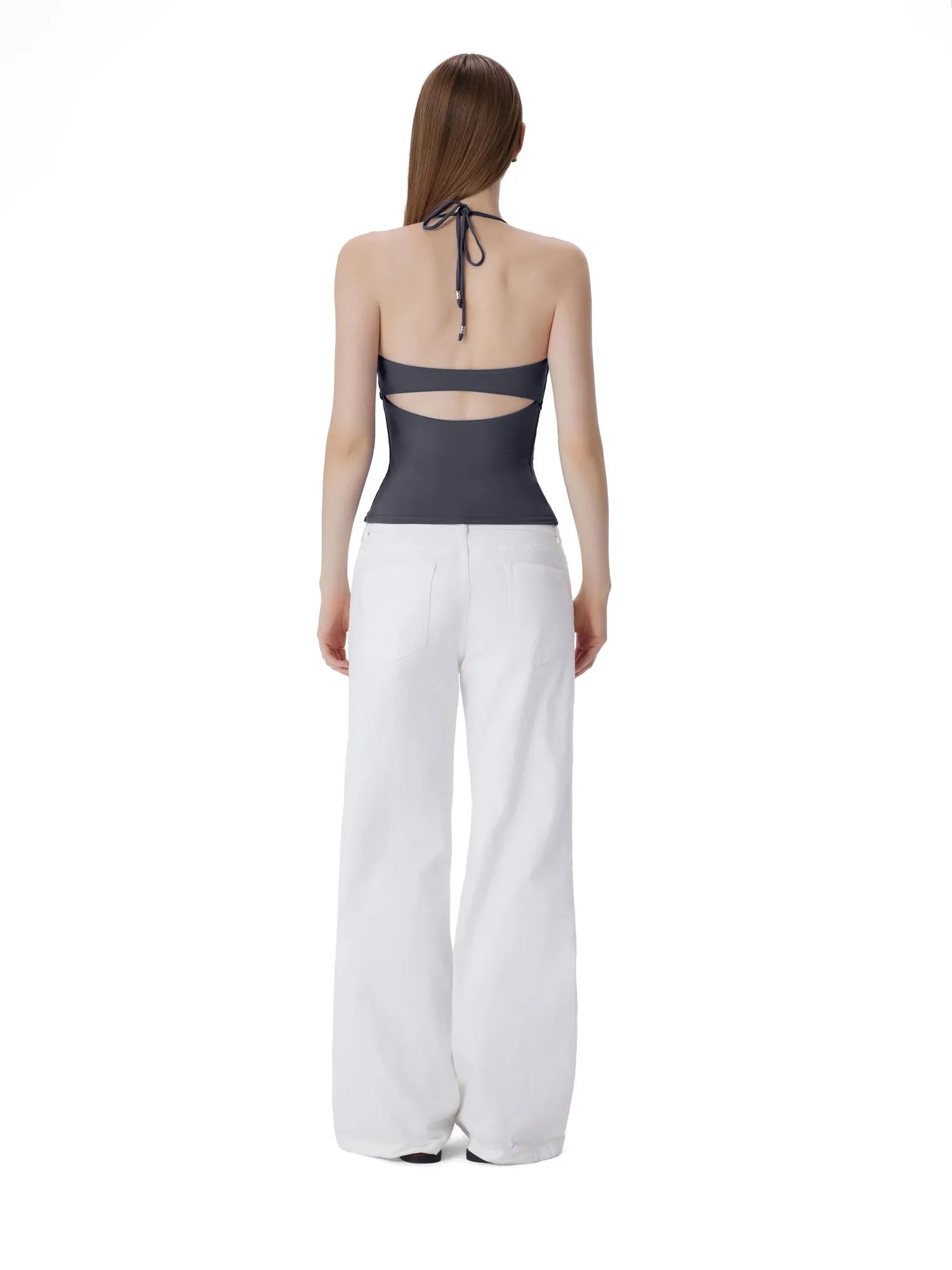 Open Back Silver Botton Y2K Tank Tops