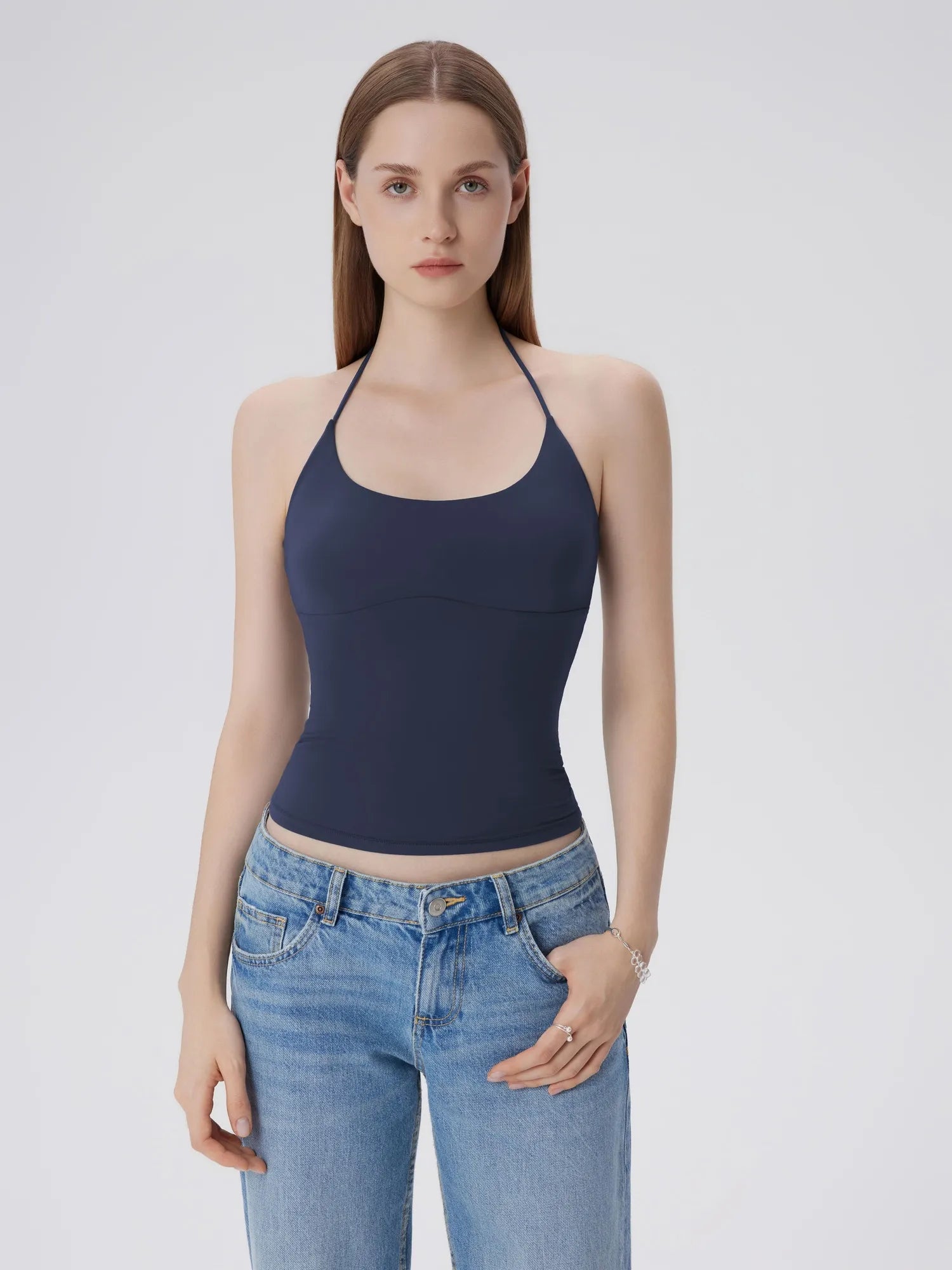 Open Back Silver Botton Y2K Tank Tops