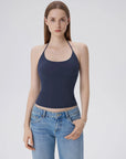 Open Back Silver Botton Y2K Tank Tops
