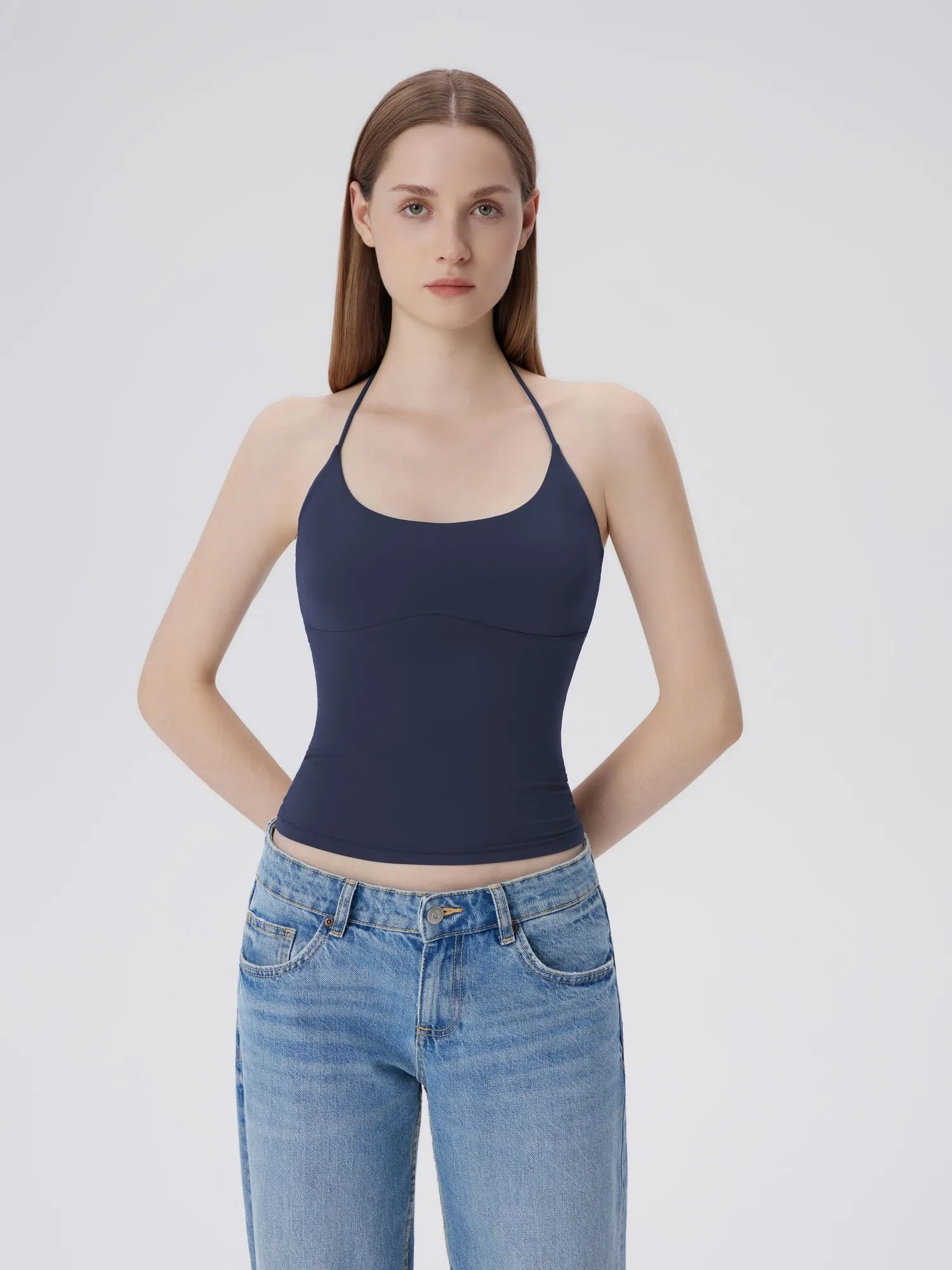 Open Back Silver Botton Y2K Tank Tops