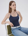 Open Back Silver Botton Y2K Tank Tops