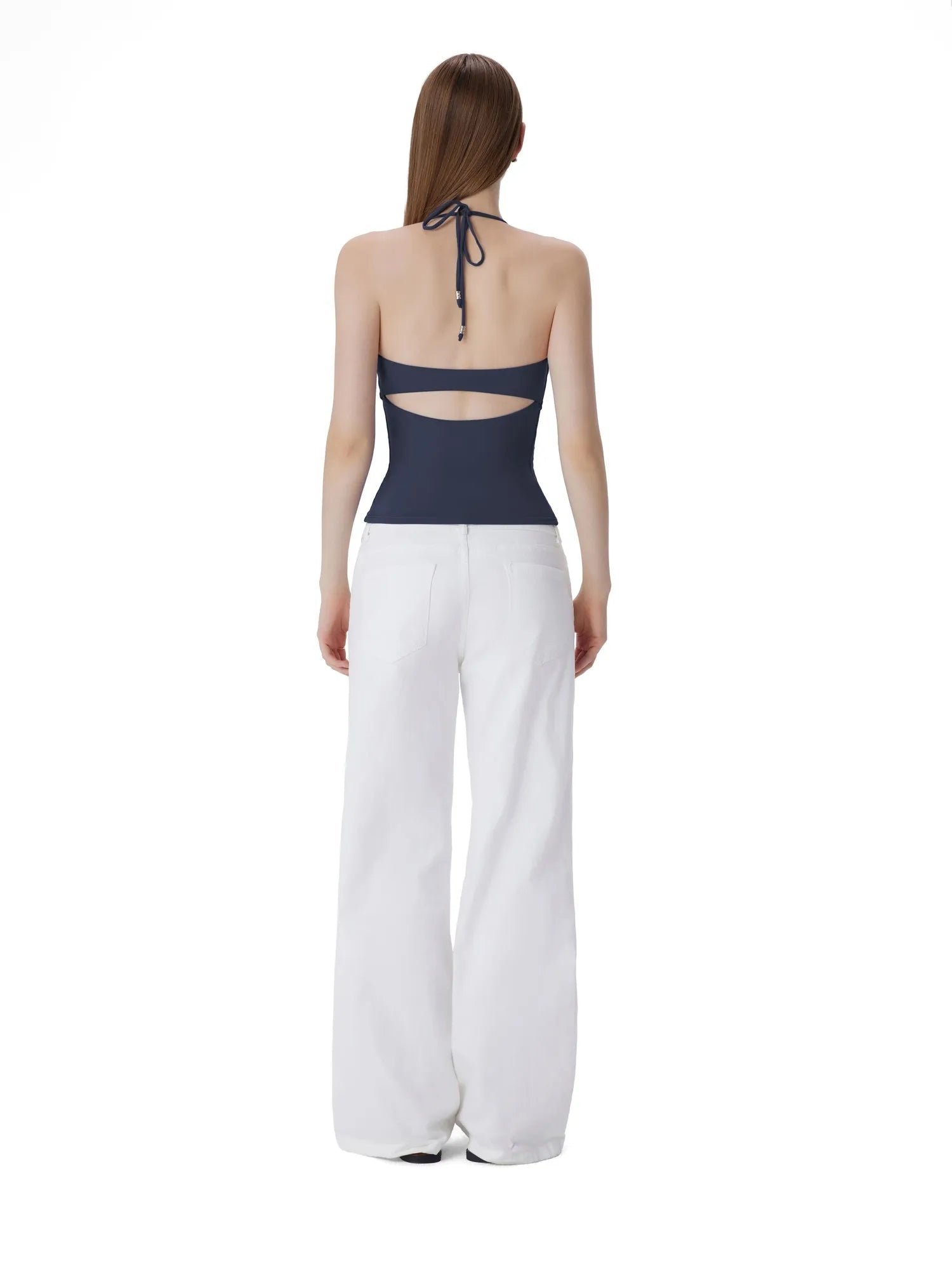 Open Back Silver Botton Y2K Tank Tops