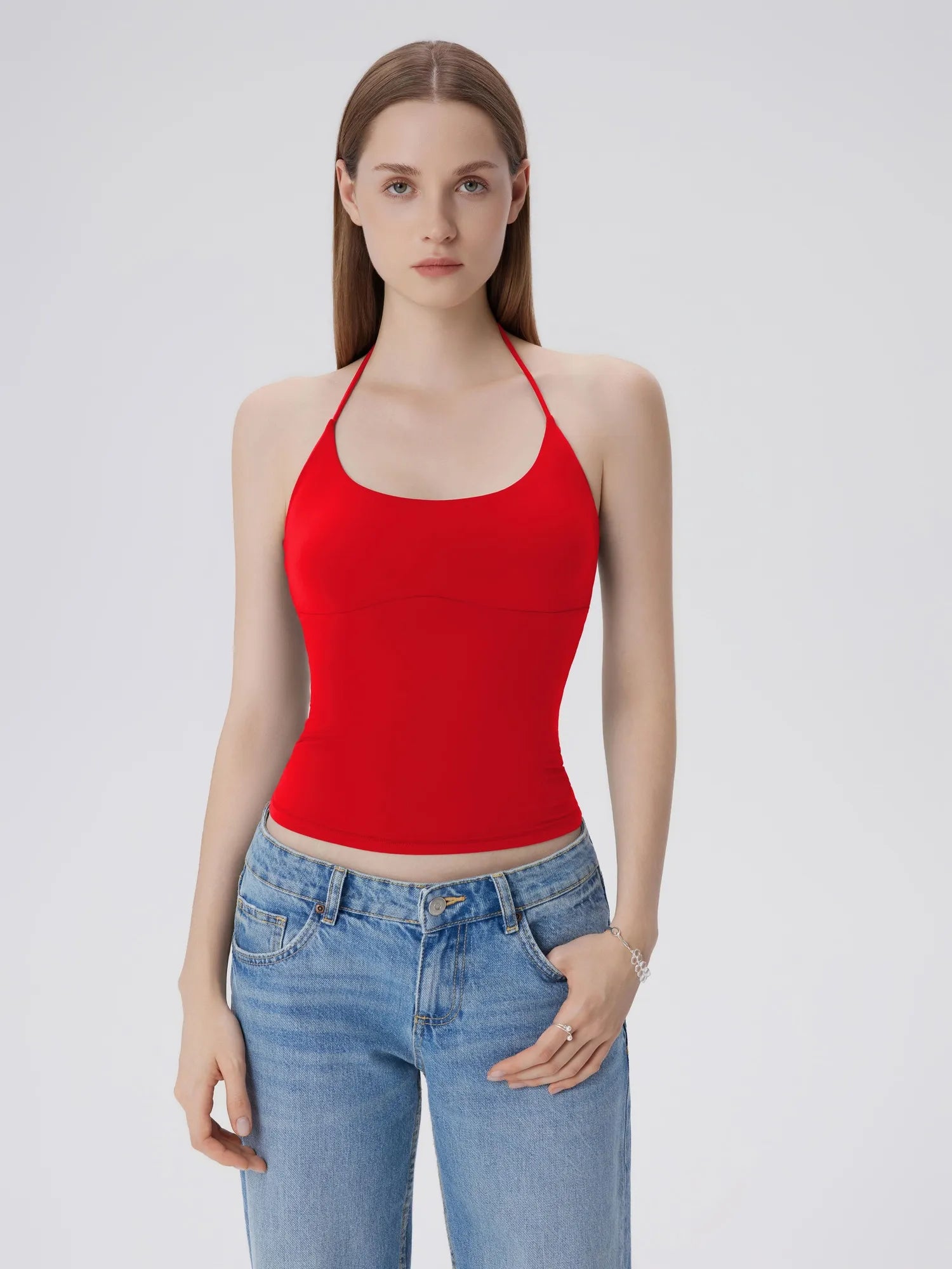 Open Back Silver Botton Y2K Tank Tops