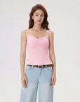 Ruched V Neck Desigh Tank Top-SUUKSESS-Pink-XS-SUUKSESS