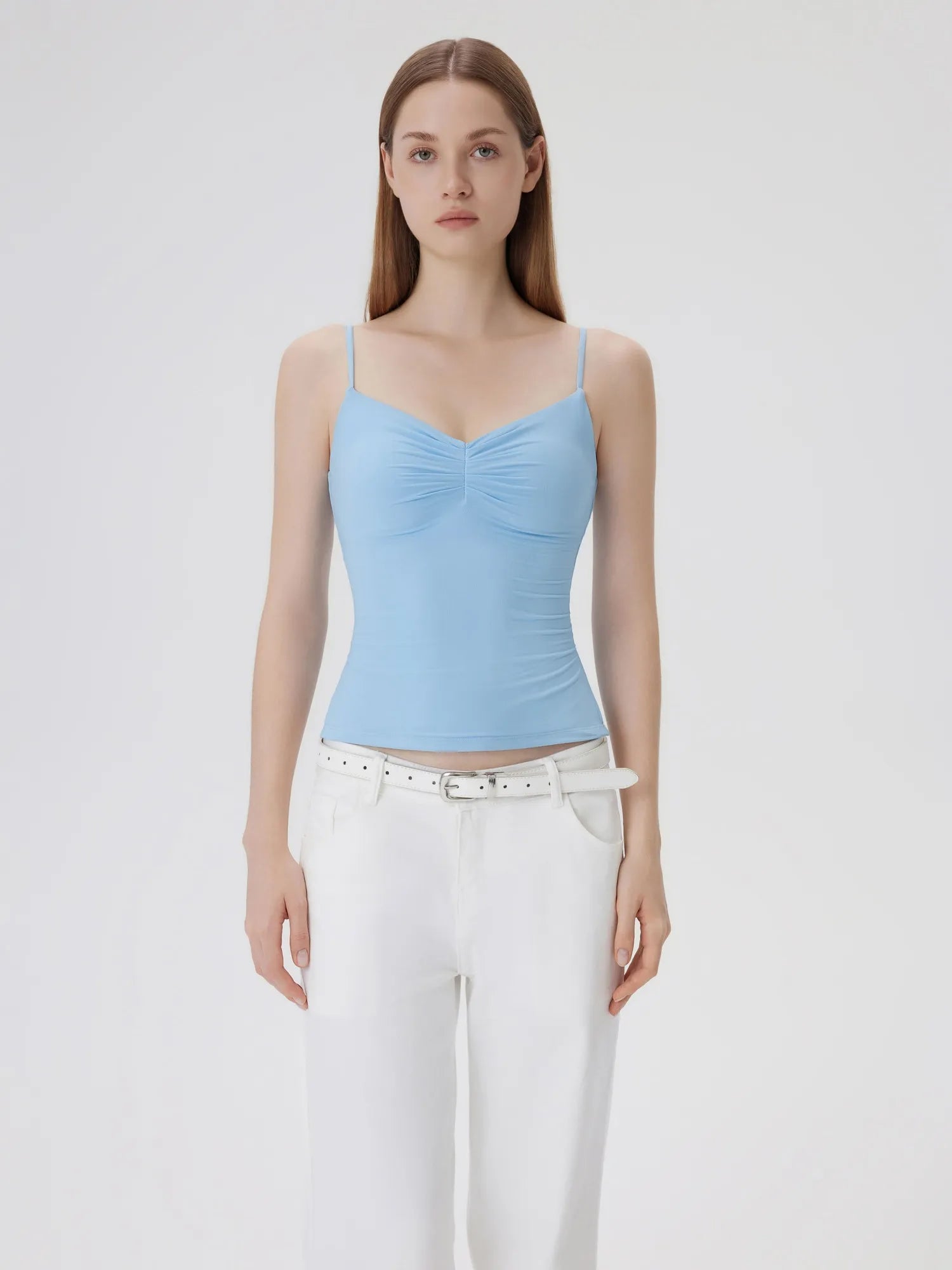 Ruched V Neck Desigh Tank Top-SUUKSESS-Blue-XS-SUUKSESS