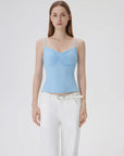 Ruched V Neck Desigh Tank Top-SUUKSESS-Blue-XS-SUUKSESS