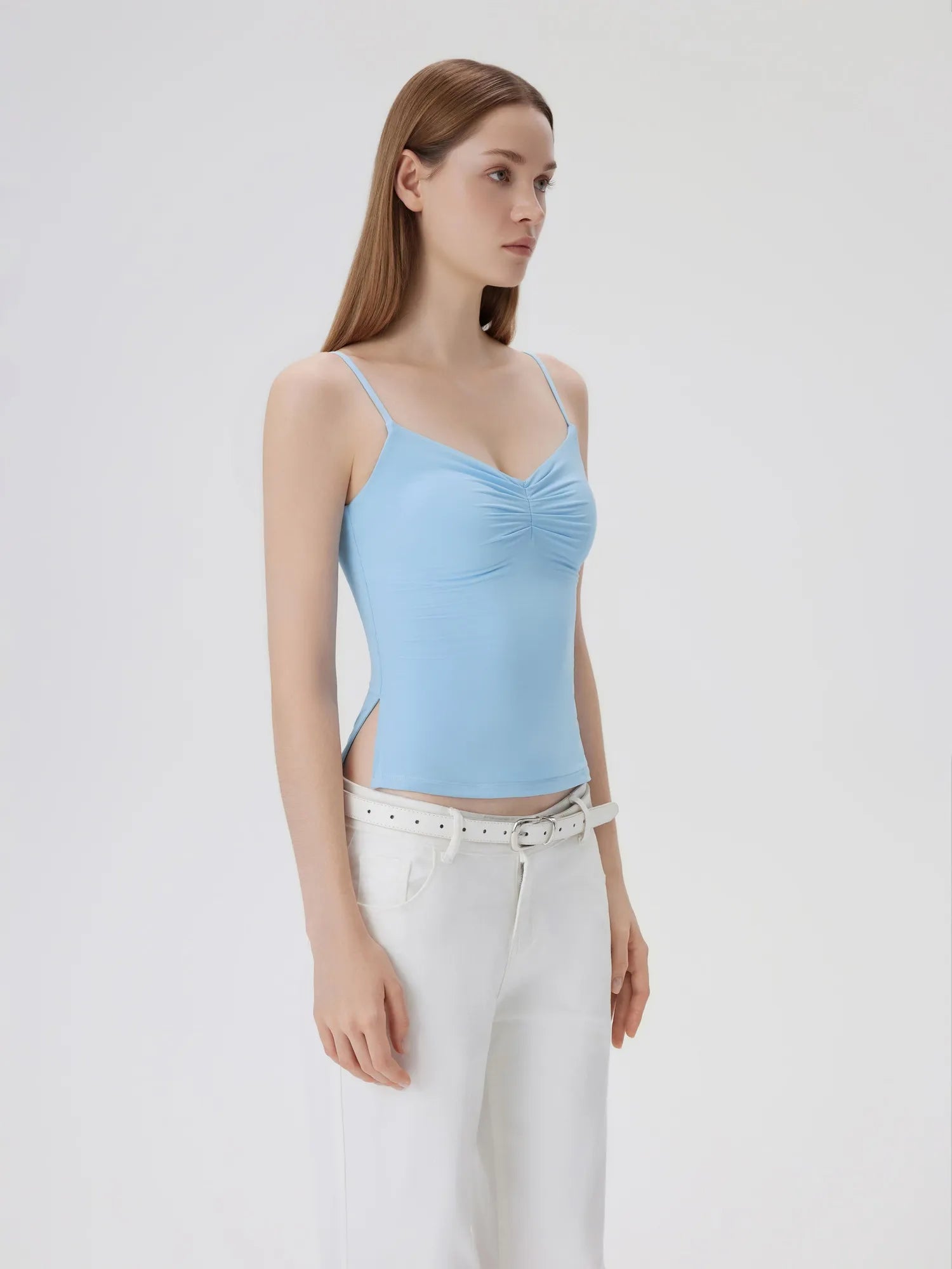 Ruched V Neck Desigh Tank Top-SUUKSESS-SUUKSESS