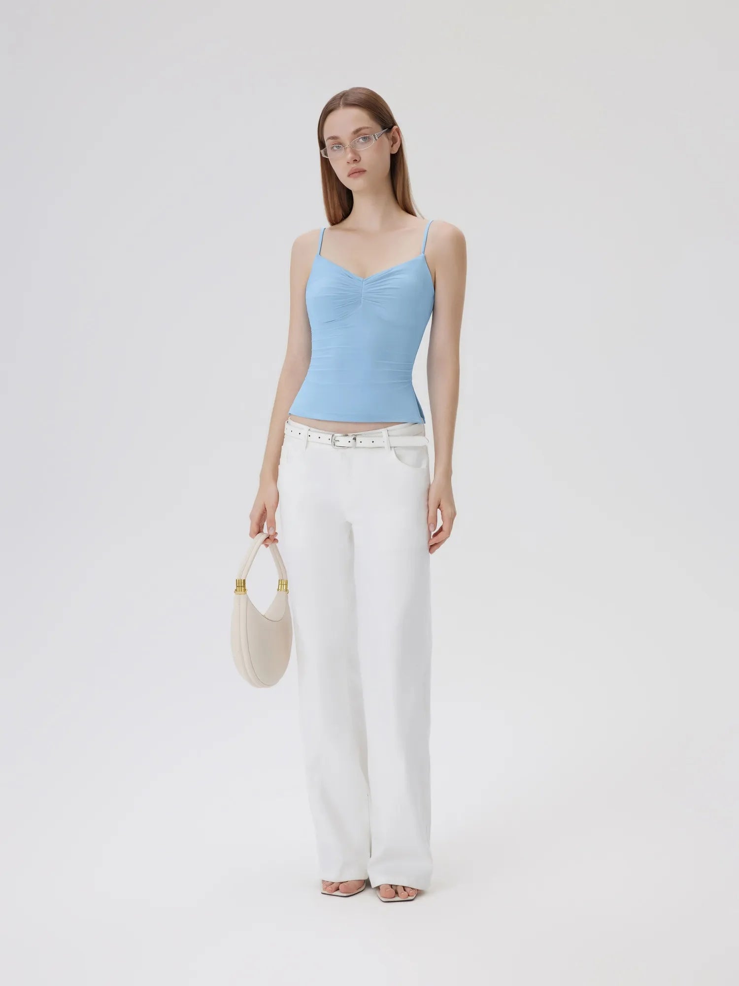 Ruched V Neck Desigh Tank Top-SUUKSESS-SUUKSESS