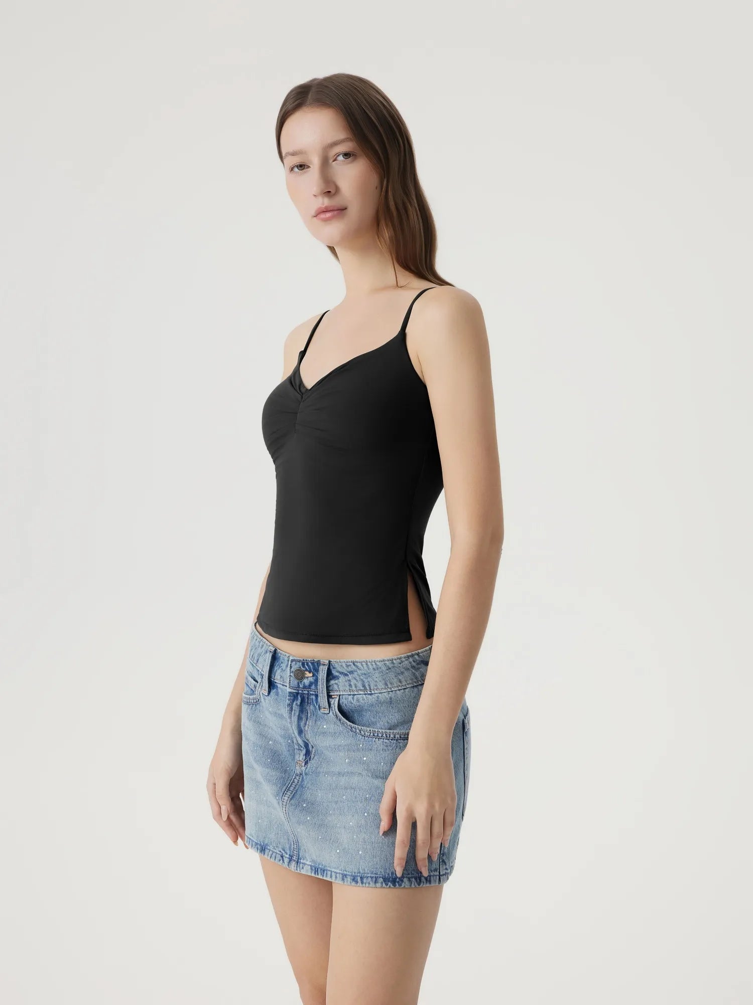 Ruched V Neck Desigh Tank Top-SUUKSESS-SUUKSESS
