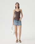 Ruched V Neck Desigh Tank Top-SUUKSESS-SUUKSESS