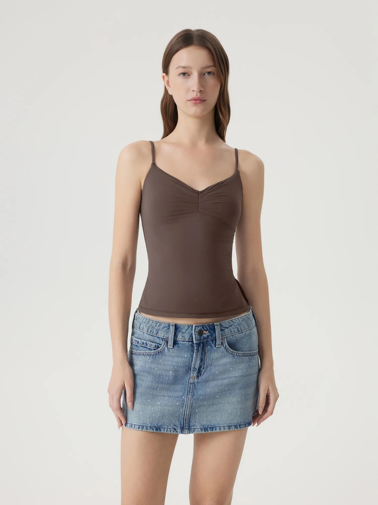 Ruched V Neck Desigh Tank Top-SUUKSESS-SUUKSESS