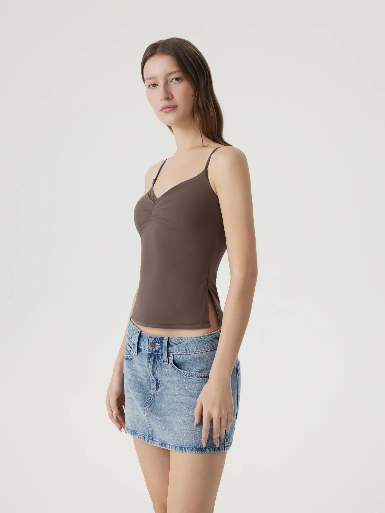Ruched V Neck Desigh Tank Top-SUUKSESS-SUUKSESS
