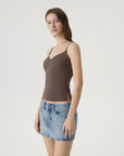 Ruched V Neck Desigh Tank Top-SUUKSESS-SUUKSESS