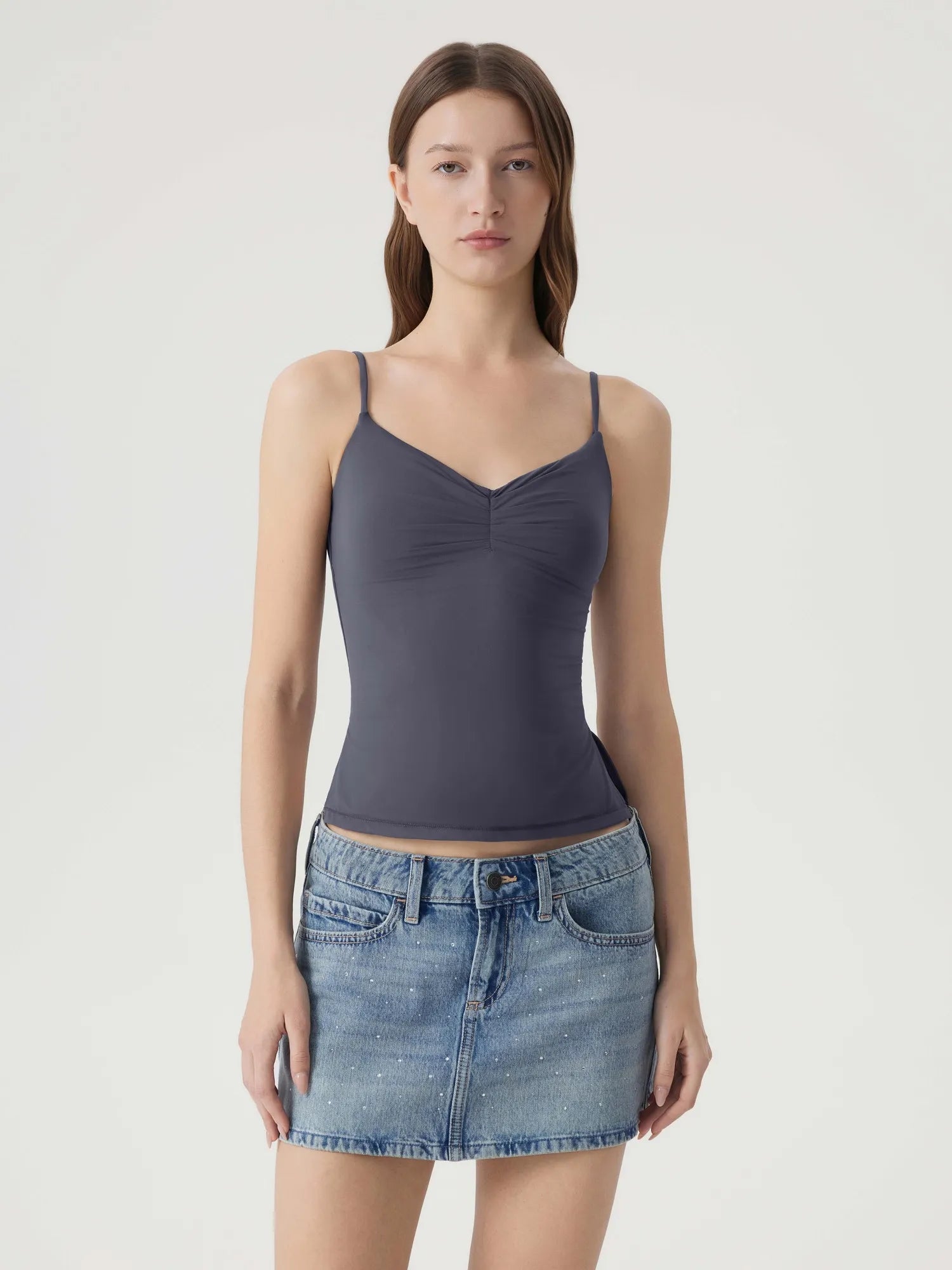 Ruched V Neck Desigh Tank Top-SUUKSESS-SUUKSESS