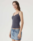 Ruched V Neck Desigh Tank Top-SUUKSESS-SUUKSESS
