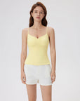 Ruched V Neck Desigh Tank Top-SUUKSESS-Yellow-XS-SUUKSESS