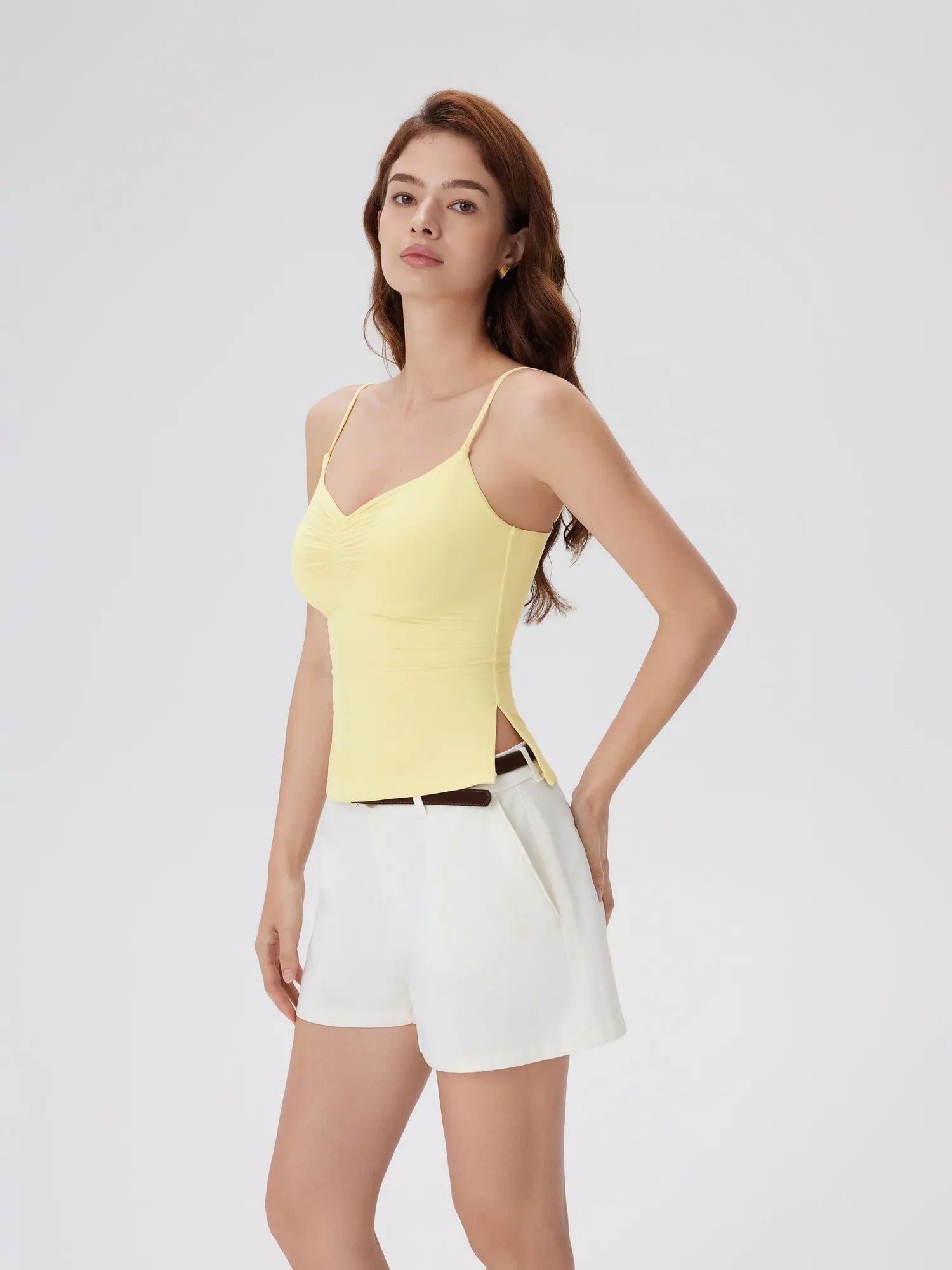 Ruched V Neck Desigh Tank Top-SUUKSESS-SUUKSESS
