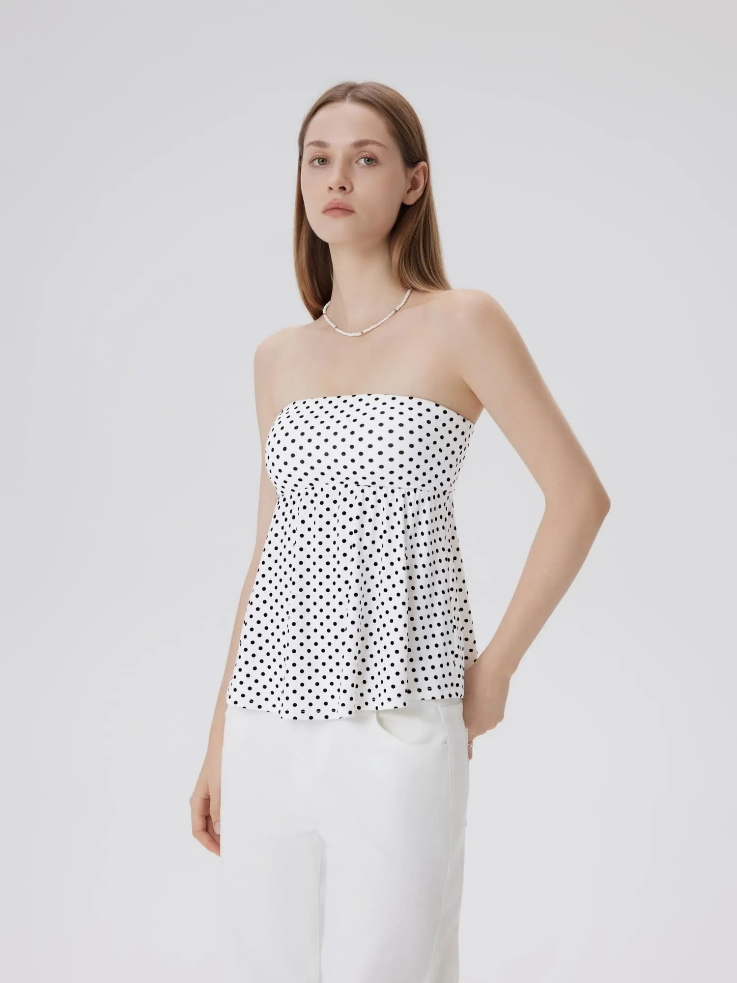 Sleeveless Strapless Peplum Tube Babydoll Tank Tops-SUUKSESS-Dots-XS-SUUKSESS