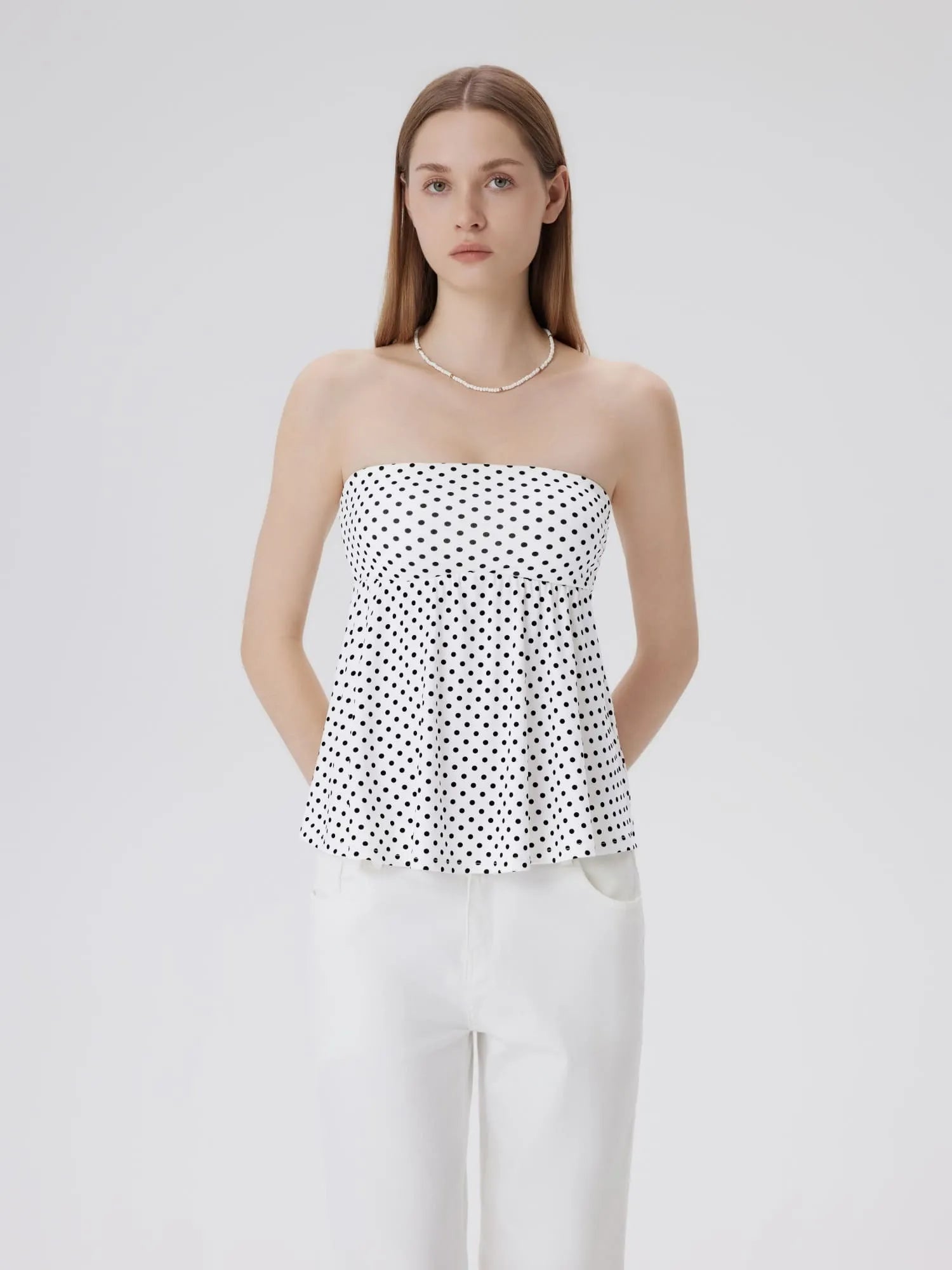 Sleeveless Strapless Peplum Tube Babydoll Tank Tops-SUUKSESS-SUUKSESS