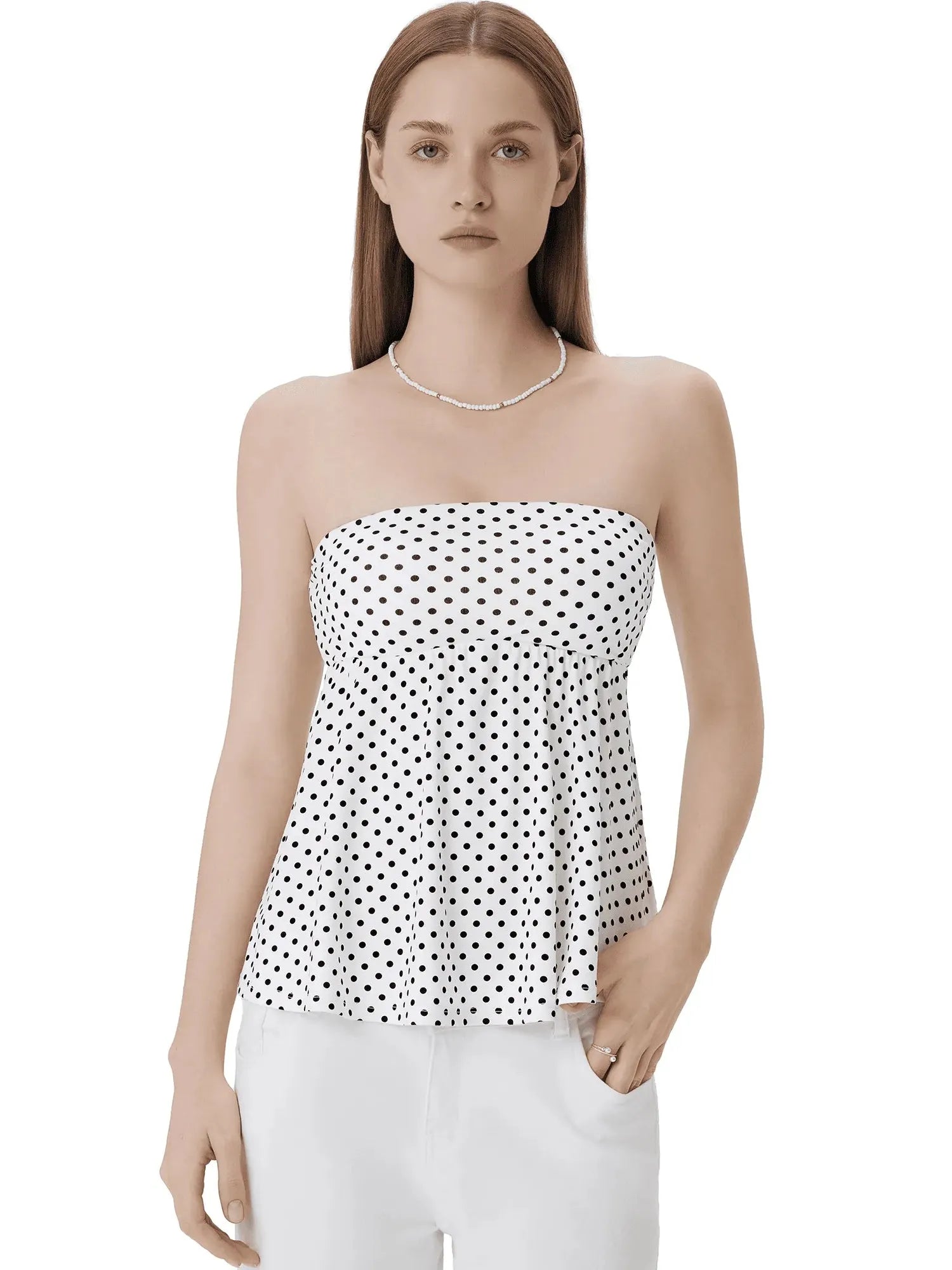 Sleeveless Strapless Peplum Tube Babydoll Tank Tops-SUUKSESS-SUUKSESS