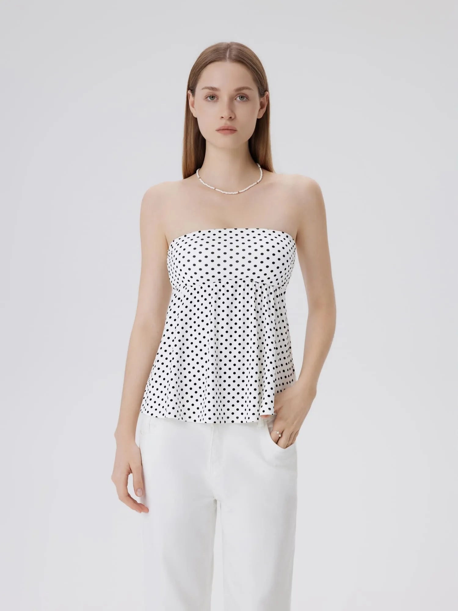 Sleeveless Strapless Peplum Tube Babydoll Tank Tops-SUUKSESS-SUUKSESS