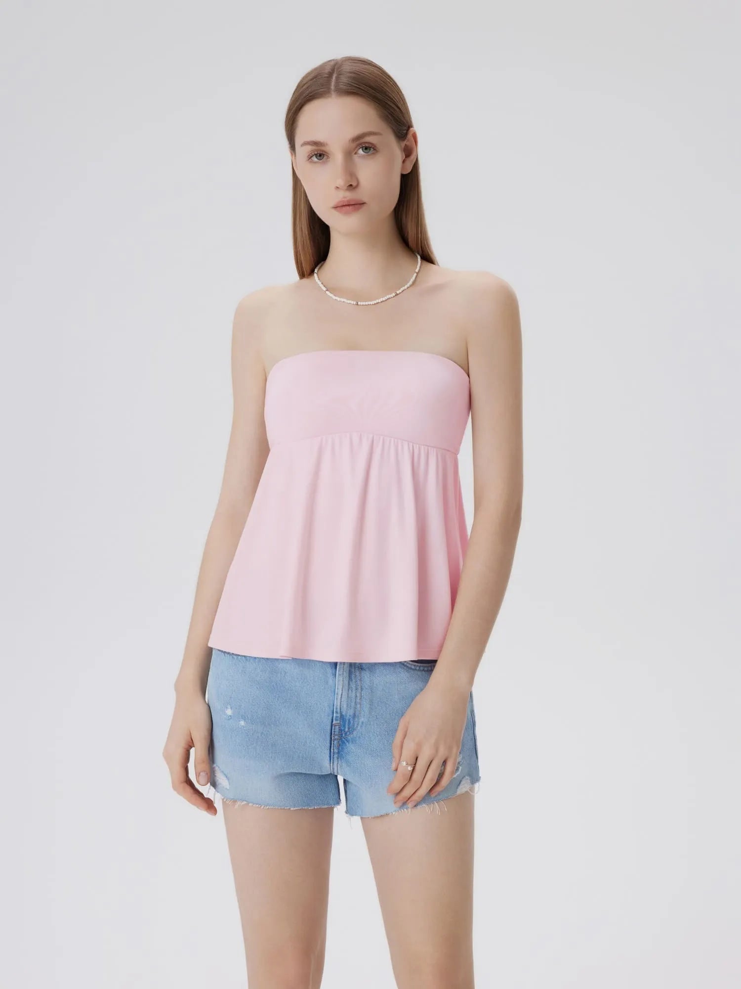 Sleeveless Strapless Peplum Tube Babydoll Tank Tops-SUUKSESS-Pink-XS-SUUKSESS