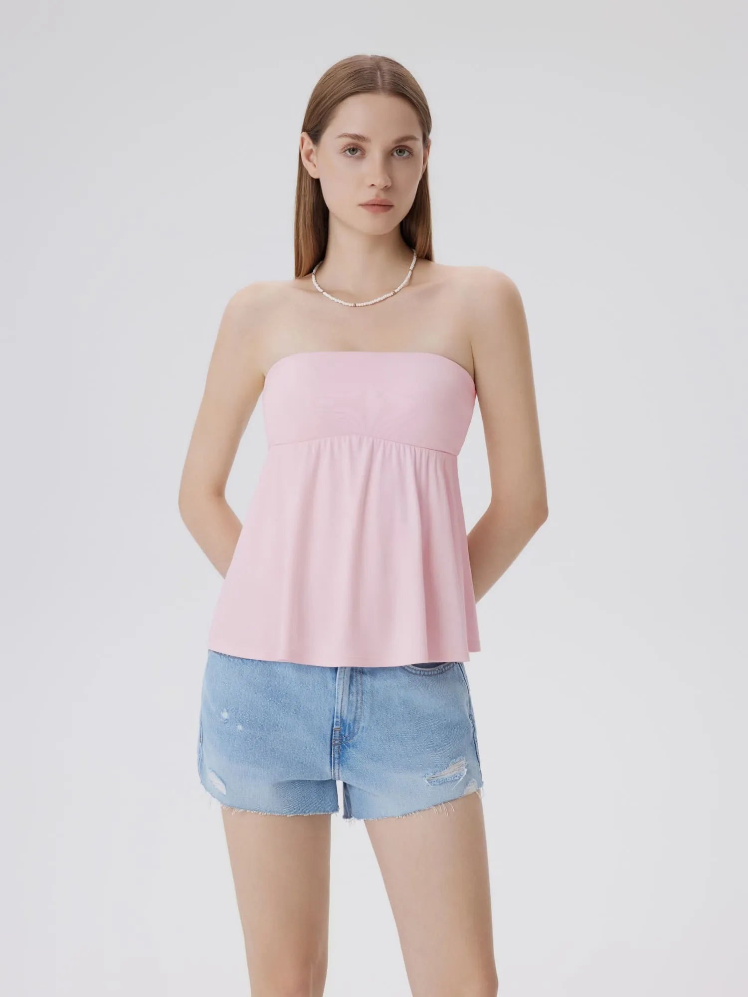 Sleeveless Strapless Peplum Tube Babydoll Tank Tops-SUUKSESS-SUUKSESS