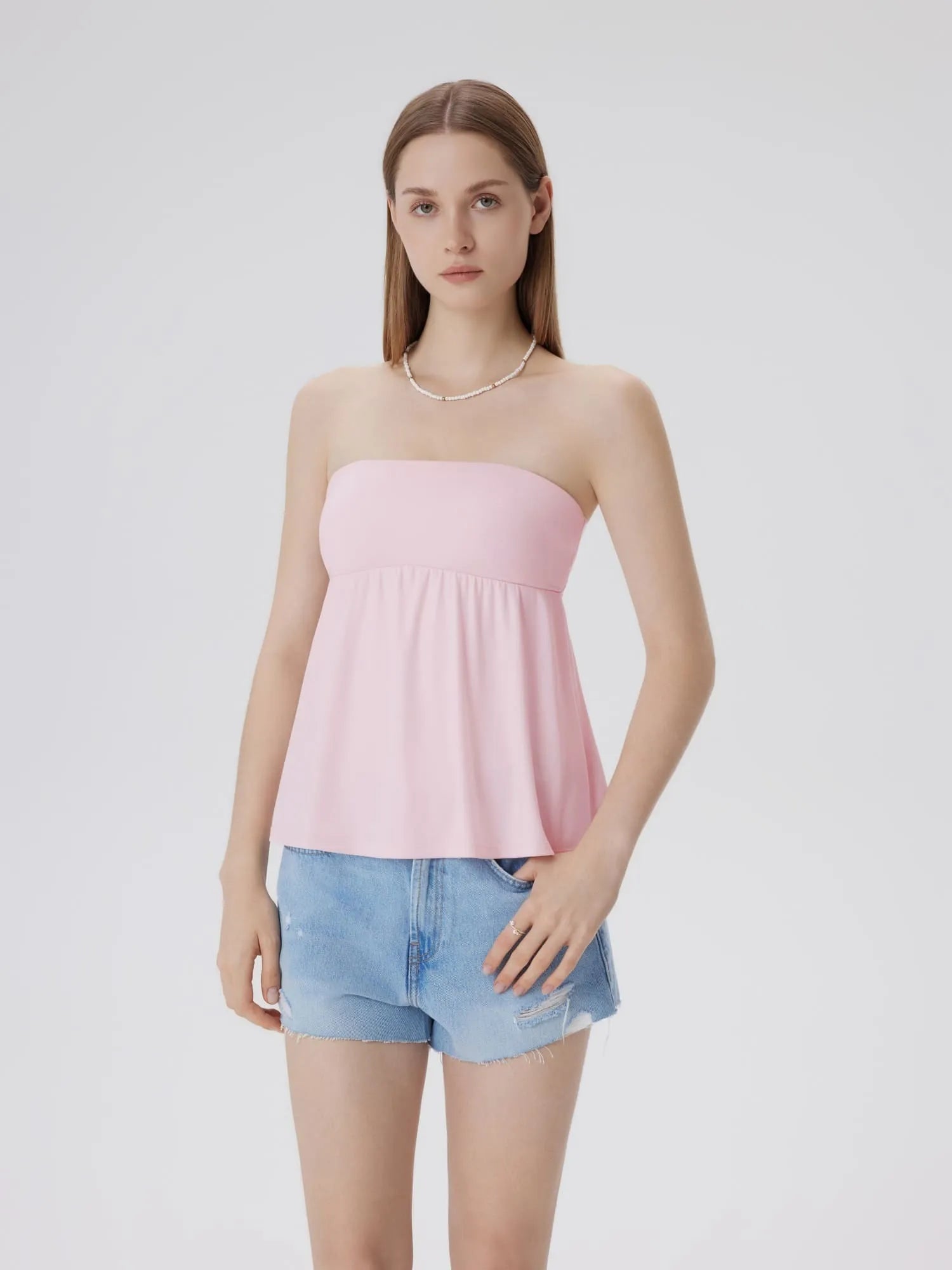 Sleeveless Strapless Peplum Tube Babydoll Tank Tops-SUUKSESS-SUUKSESS