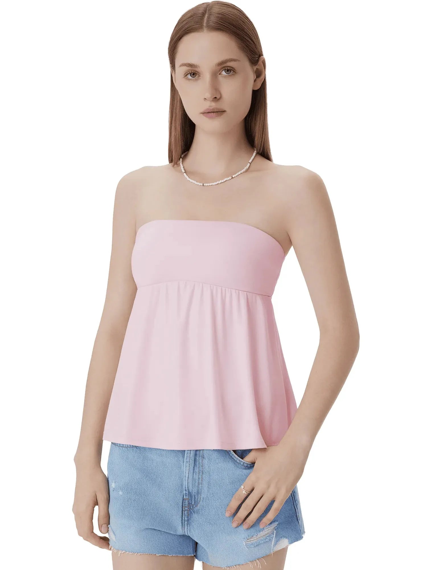 Sleeveless Strapless Peplum Tube Babydoll Tank Tops-SUUKSESS-SUUKSESS