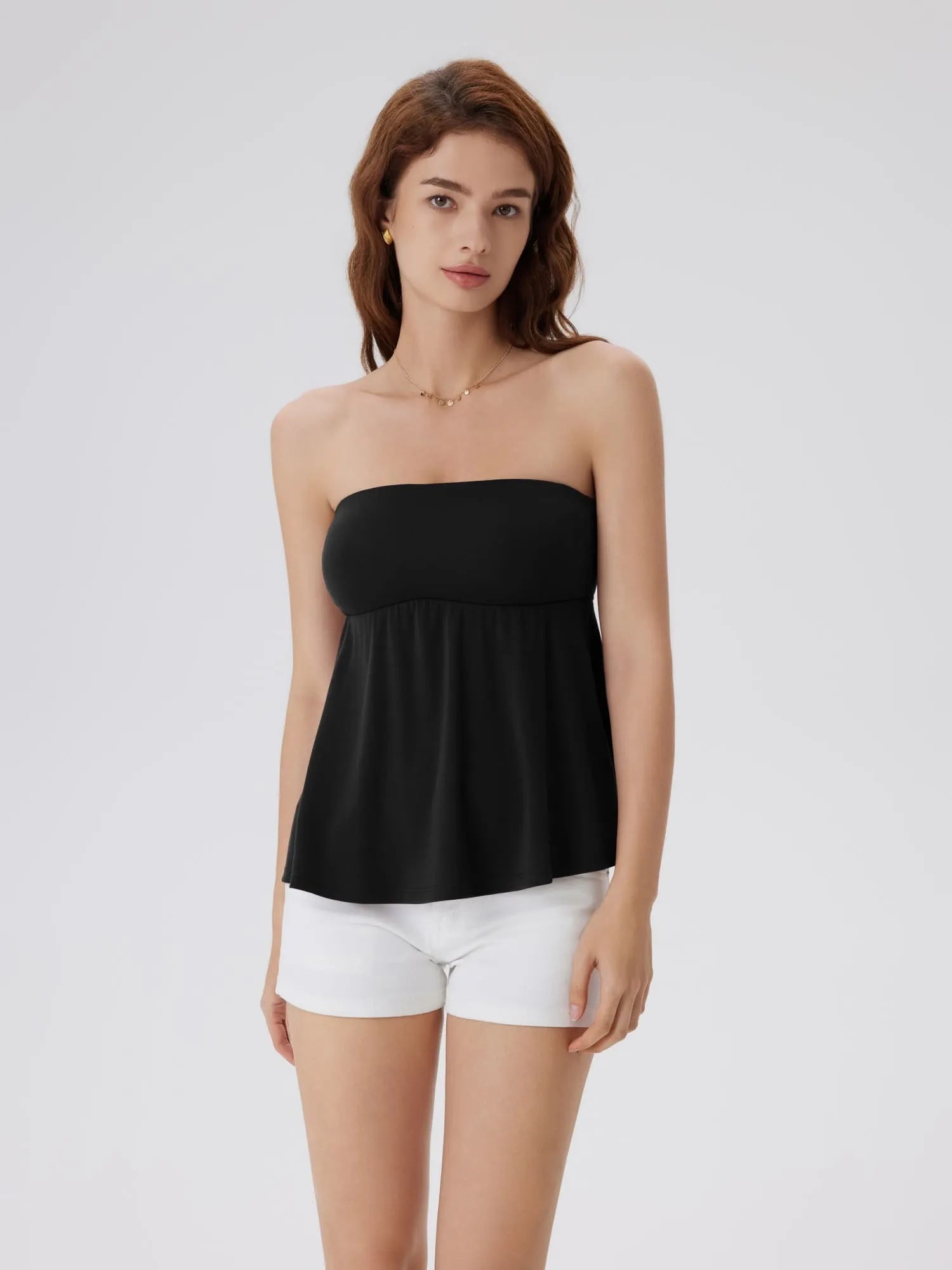 Sleeveless Strapless Peplum Tube Babydoll Tank Tops-SUUKSESS-SUUKSESS