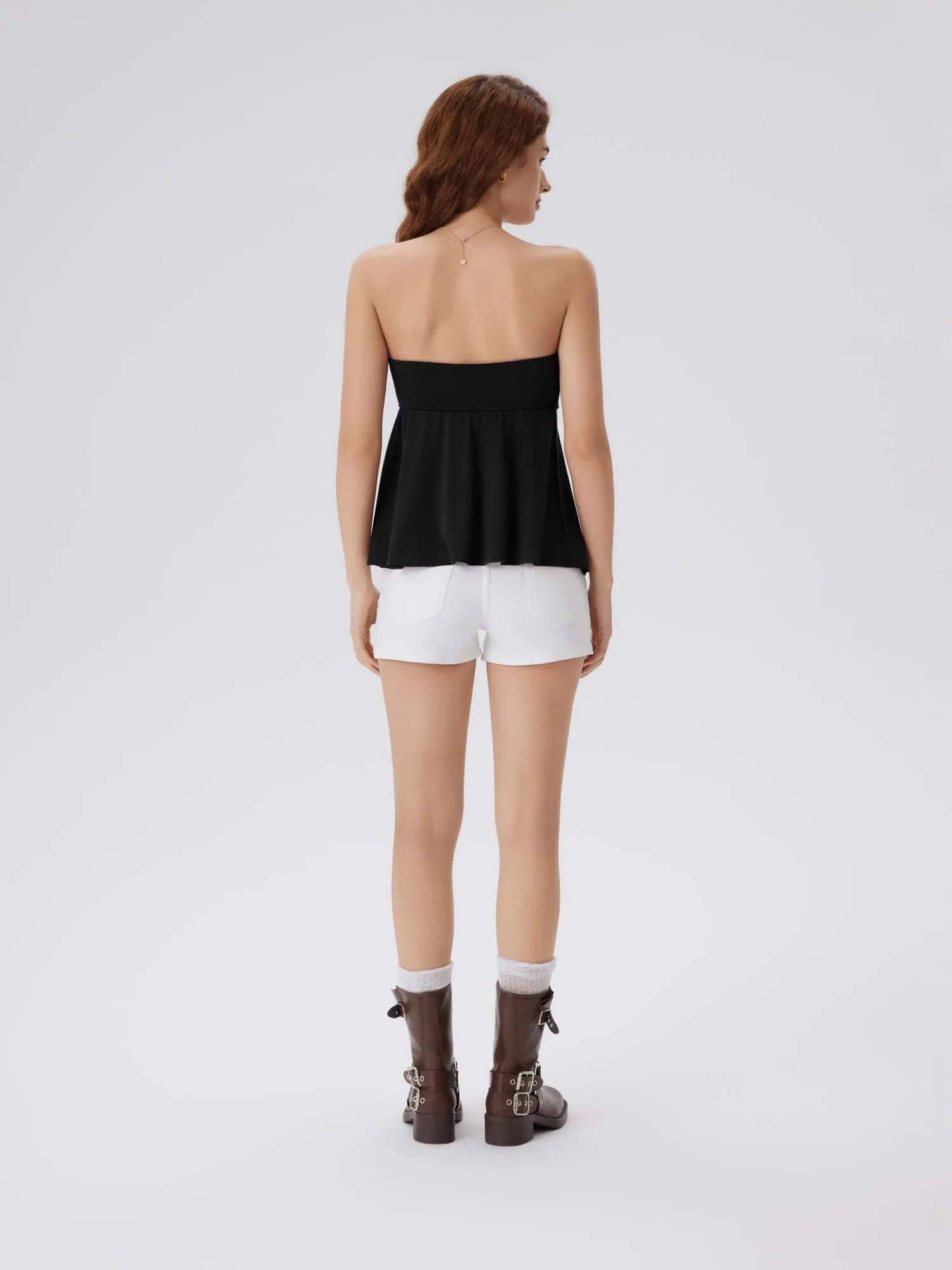 Sleeveless Strapless Peplum Tube Babydoll Tank Tops-SUUKSESS-SUUKSESS