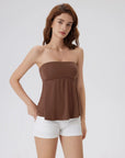 Sleeveless Strapless Peplum Tube Babydoll Tank Tops-SUUKSESS-Brown-XS-SUUKSESS