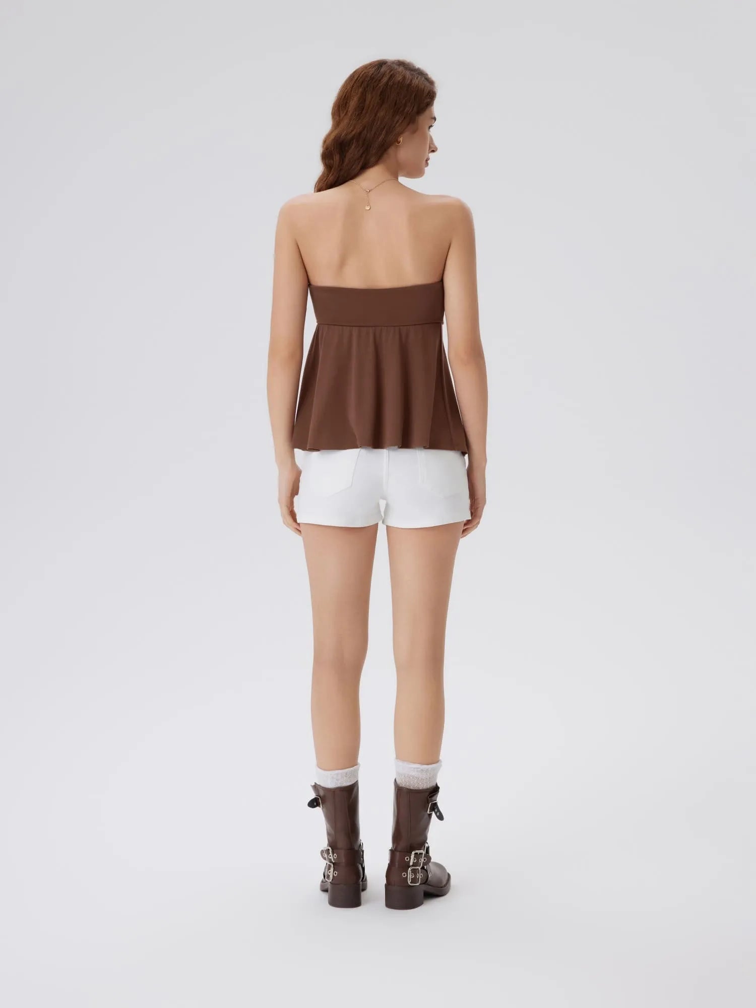 Sleeveless Strapless Peplum Tube Babydoll Tank Tops-SUUKSESS-SUUKSESS