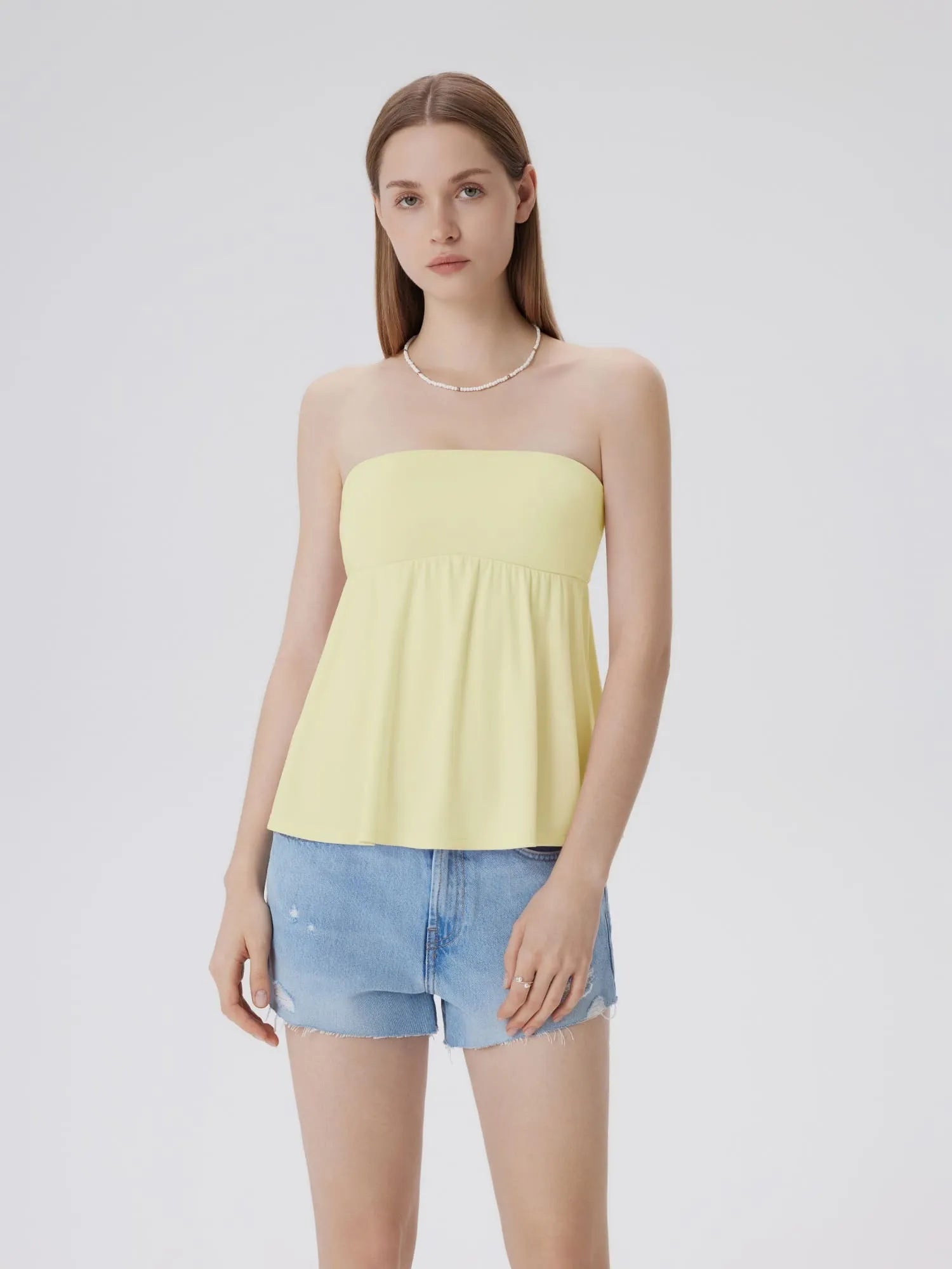 Sleeveless Strapless Peplum Tube Babydoll Tank Tops-SUUKSESS-Yellow-XS-SUUKSESS