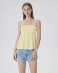 Sleeveless Strapless Peplum Tube Babydoll Tank Tops-SUUKSESS-Yellow-XS-SUUKSESS