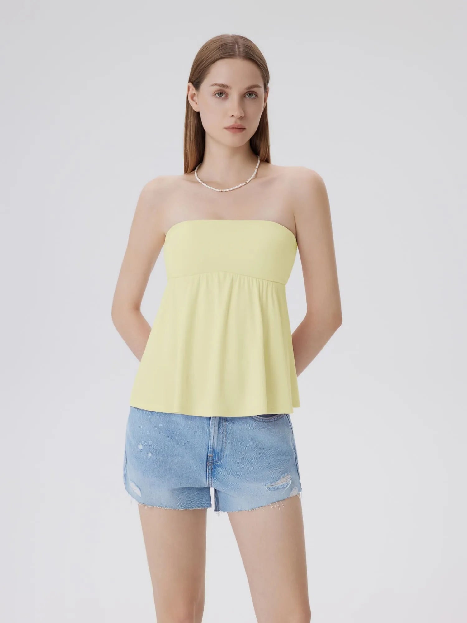 Sleeveless Strapless Peplum Tube Babydoll Tank Tops-SUUKSESS-SUUKSESS